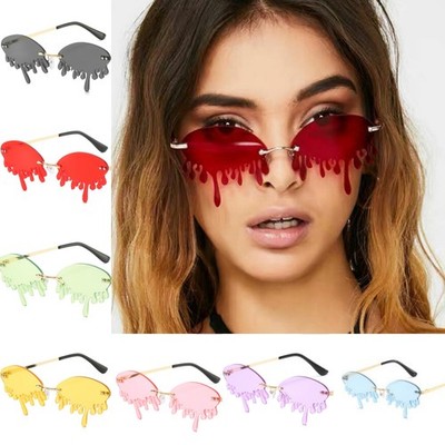Fashion Rimless Cry Shape Unique Sunglasses Mens Women Party Glasses UV400 Shade