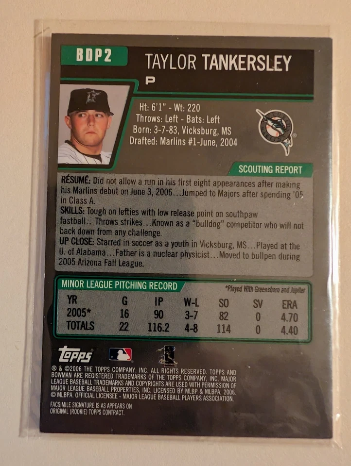 2002 Bowman Gold Rookie Card BDP2 - TAYLOR TANKERSLEY - Image 2 of 2