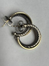 David Yurman Cable Crossover Hoop Earrings Sterling Silver 18K Yellow Gold