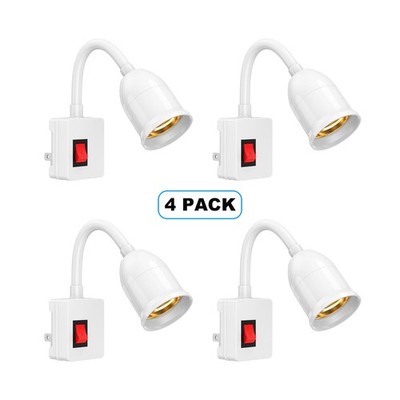 4PACK E26/E27 Plug in Light Socket Flexible Extension Bulb Holder On/Off Switch