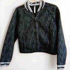 Fablietics Tia Bomber Mesh Athletic Jacket Black Neoprene Floral Print MED
