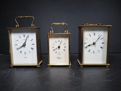 3 X Vintage Brass Carriage Clocks Rapport of London , Metamec & Acctim  WORKING