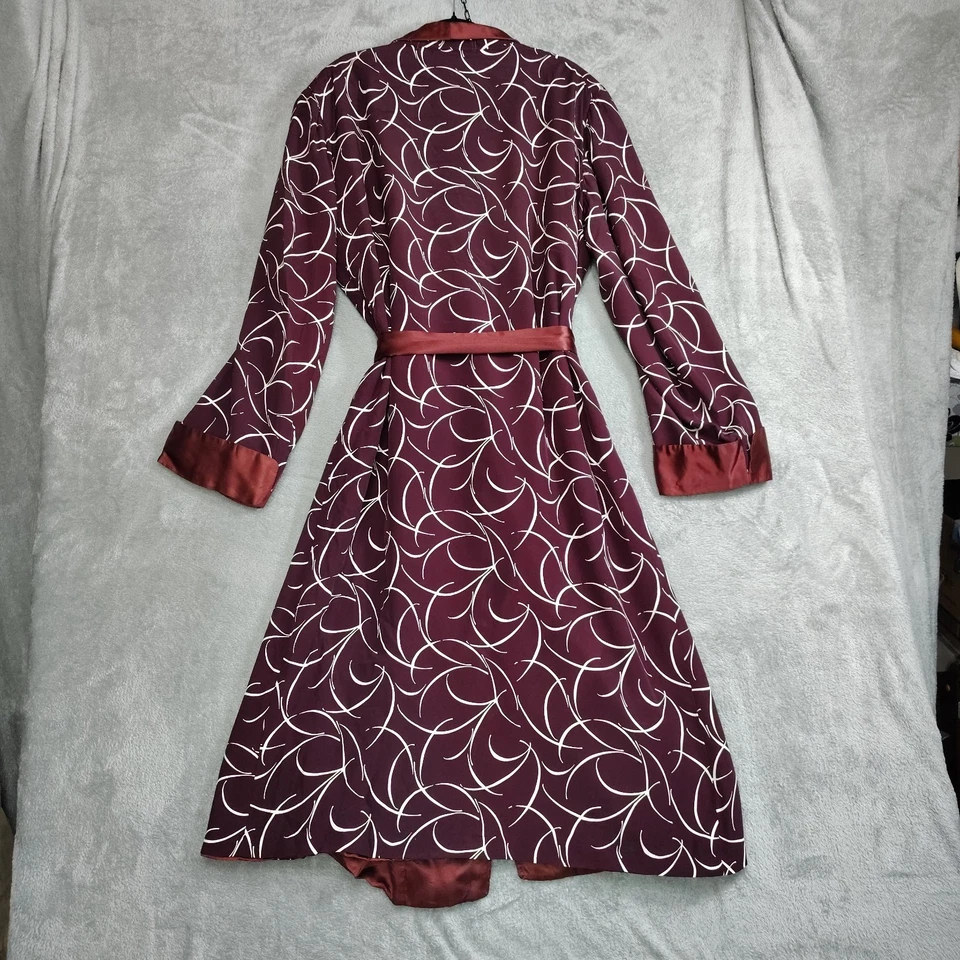Vtg 70's Smoking Robe Mens One Size Burgundy Paisley Belted Satin Lined Heffner - Image 2 of 4