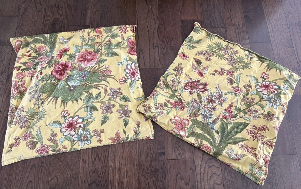 Set Of 2 Pottery Barn 26 “ X 26 “Pillow Covers Yellow Cotton Linen Floral! - Image 2 of 4