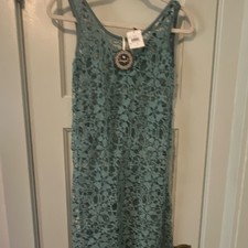 Hazel Blue Floral Lace Sheer Shift Dress M Knee Length Scoop Neck Sleeveless