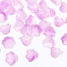 Glass Trumpet Flower Beads 50Pcs, Gradient Flower Bead Charm Light Purple