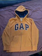 Gap Kids Boys Full Zip Fleece Hoodie Orange Navy Logo Size L Long Sleeve