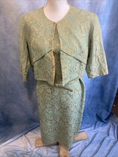 VTG 60s Brocade Wiggle Dress Jacket Belt Set Mint Gold Cocktail ILGWU USA S M