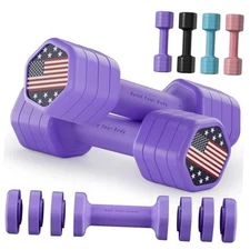 Adjustable Dumbbell Set of 2, 4 in 1 Hand Weights for Women at Home, 5 Purple