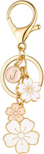Initial Keychain Flower Charms for Key Cute Pink Letter Keyring for Backpack