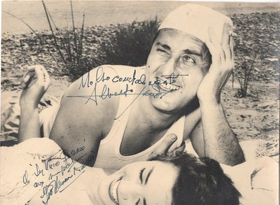 ITALIAN ACTOR, COMEDIAN ALBERTO SORDI & GIOVANNA RALLI, IGNED VINTAGE PHOTO.