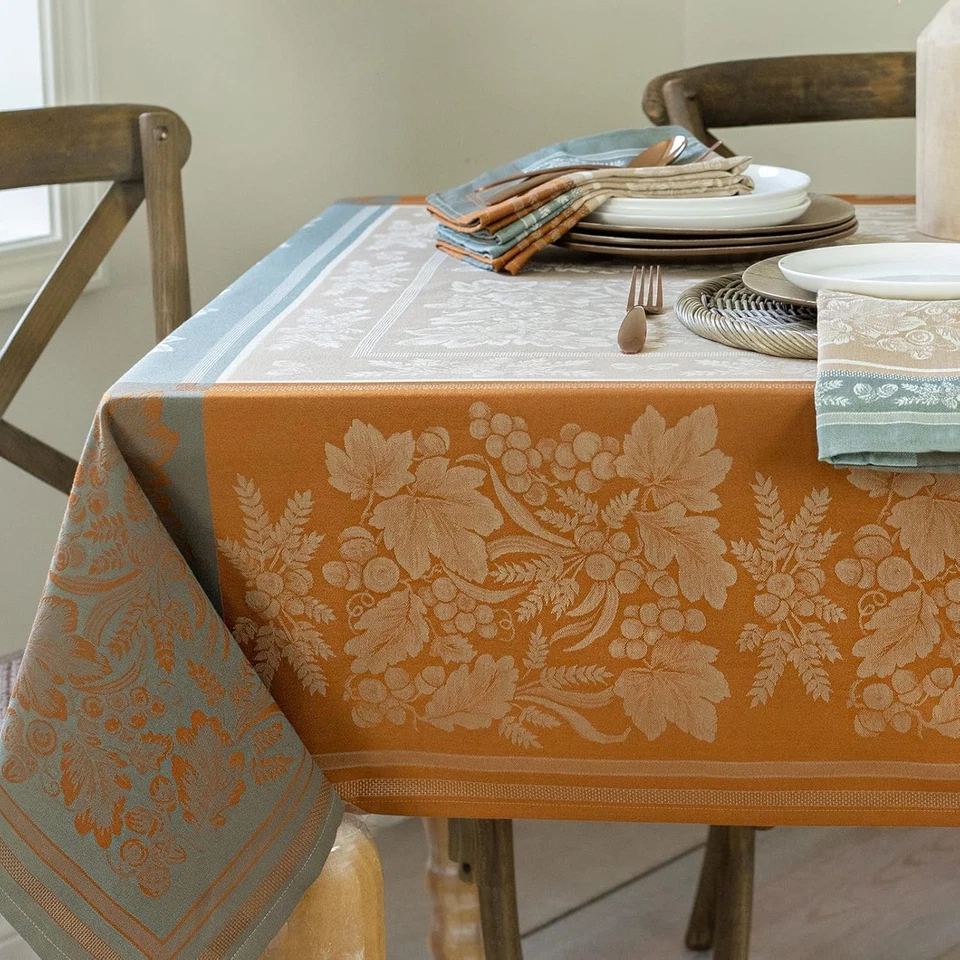 Harvest Gathering Jacquard Table Cloth 60"x84" Taupe - Image 3 of 4