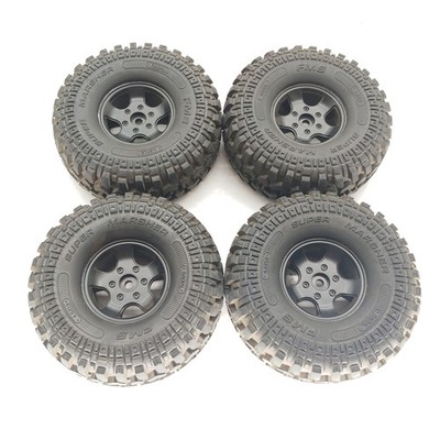 4x FMS Super Marsher 1.9'' Crawler Tires on Plastic 12mm Hex Wheels 1/10 Scale