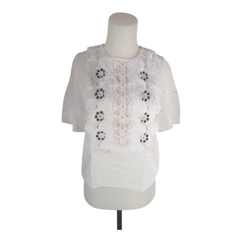 Chloé, Vintage Chloe Milk Linen Blend Lace Paneled Top Blouse Approx S - No US Tariffs