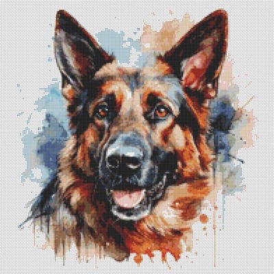 Deutscher Schäferhund Welpe Hund zeitgenössisches Kunstwerk groß original Kreuzstich