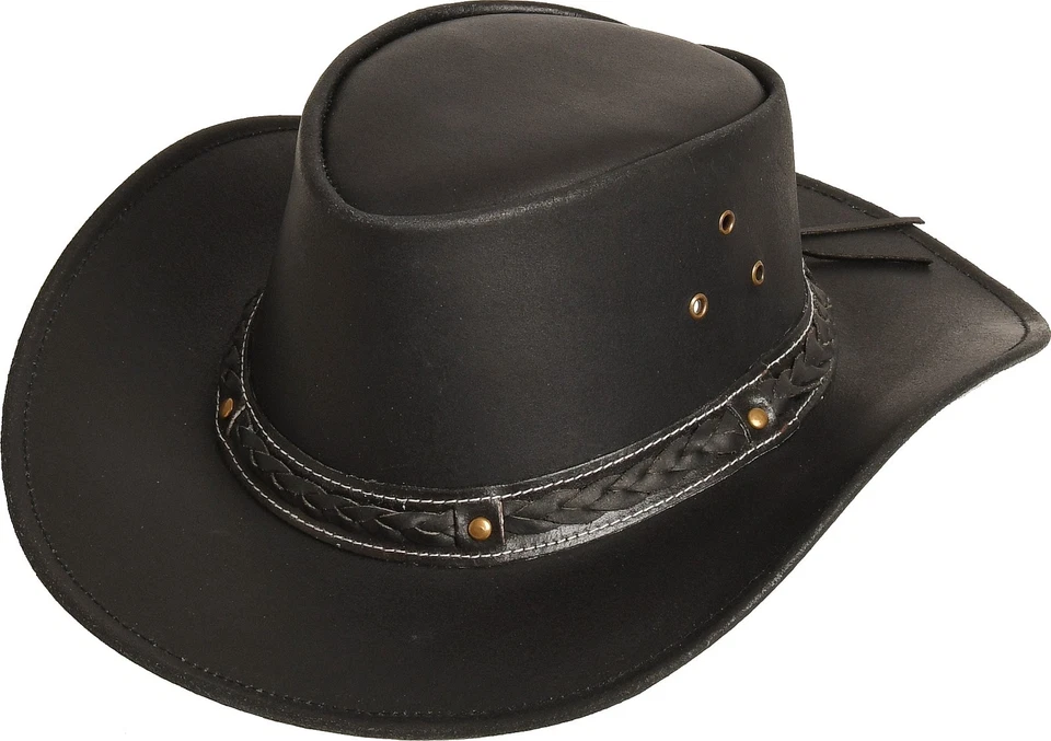 Rugged Earth Frisco Leder Westernhut Schwarz – Markanter Cowboyhut | Echtleder - Bild 1 von 1