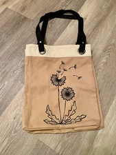 Thirty-One Essential Storage Tote Bag Solid Tan with Rare Dandelion Pattern NEW