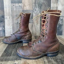 Wesco Vintage Lineman Logger Plain Toe Lace Up Work Boots Mens 10.5 D