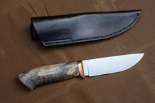 Custom Hunting Knife, Leather Sheath, Stabilized Handle