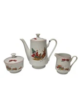 Vtg Christmas Santa Coffee Teapot Set Sugar Bowl Creamer R H Macy's The Cellar 