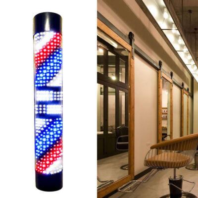 Barber Shop LED Red White Blue Stripes Pole Rotating Wall Light