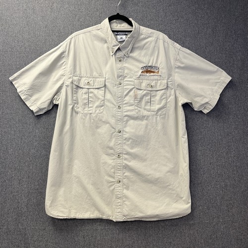 Columbia PFG fishing shirt size XL embroidered short sleeve beige cotton pockets