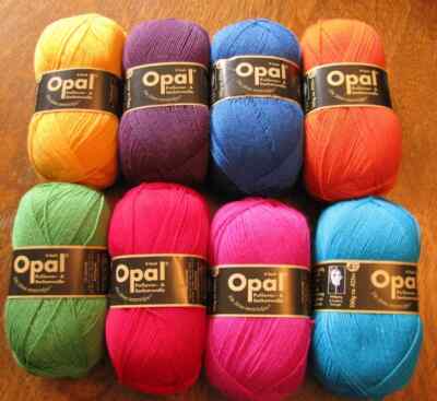 Opal Sock Yarn UNI solids 8 bright skeins 4ply 100 gr 462 yds  75% wl 25% ny