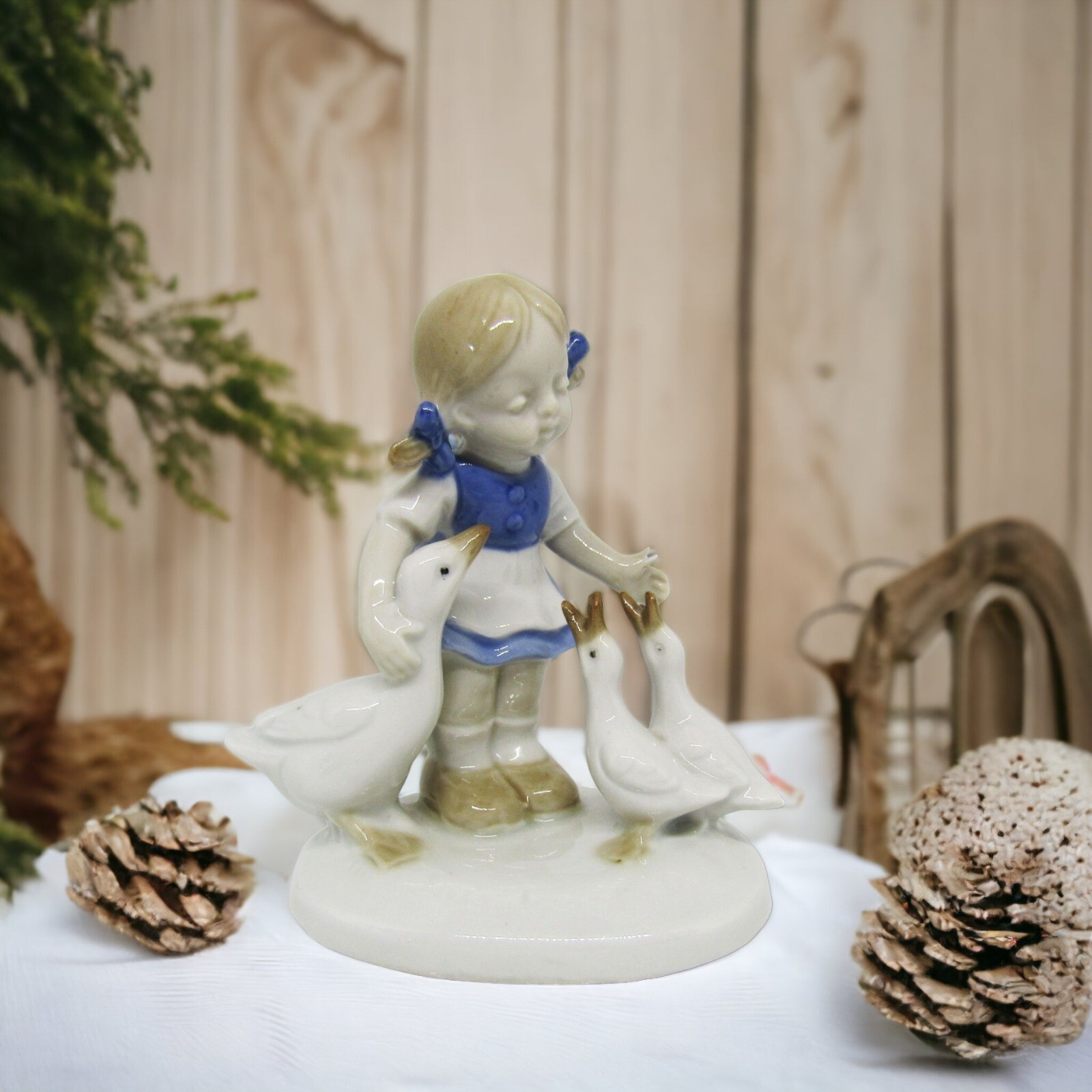 Vintage Wagner & Apel Porcelain Girl With Geese Figurine | eBay