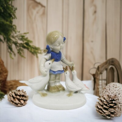 Vintage Wagner & Apel Porcelain Girl With Geese Figurine
