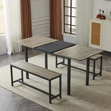 Modern Dining Set Extendable Table Dining Table 2 Benchs for Small Space Kitchen