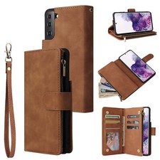 For Samsung Galaxy S24 Ultra S23 FE S22 Zipper Wallet Leather Flip Case Cover
