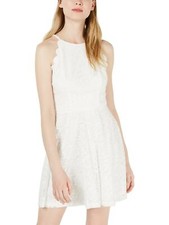 BCX Womens Juniors Lace Scallop Cocktail Dress- Off White Size:5