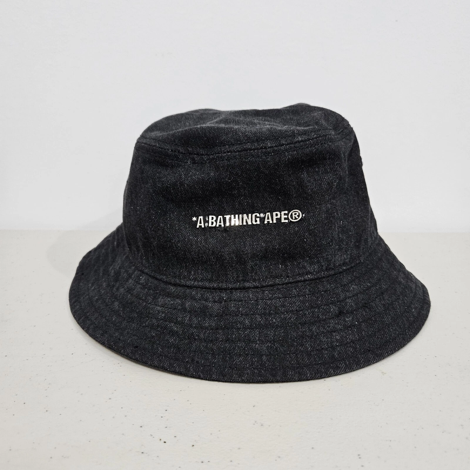 A Bathing Ape BAPE Bucket Hat Washed Black Denim OSFM Authentic Streetwear