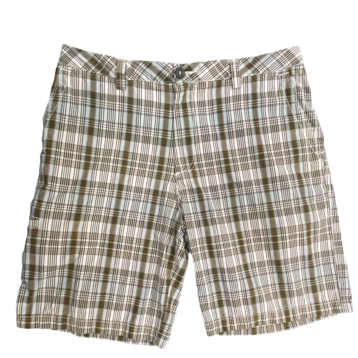 Dockers Relaxed Fit Shorts Mens 36 Washed Khaki Plaid 100 Cotton