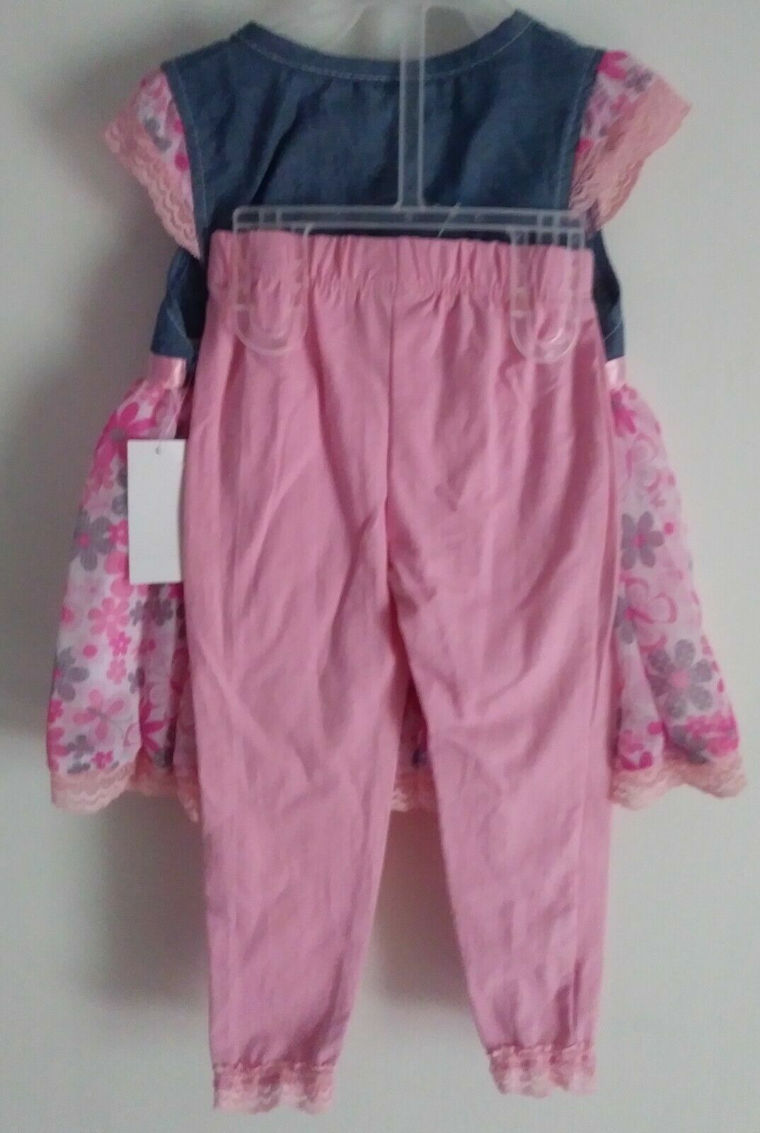 DDG Darlings Baby Girl 2pc Outfit Denim & Pink Top w/Leggings 18,24