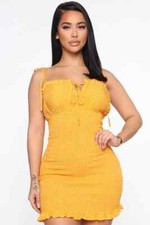 FASHION NOVA Womens XS Yellow Floral Always Cute Smocked Mini Tank Dress Ruffle