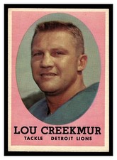 1958 TOPPS LOU CREEKMUR #81 HOF DETROIT LIONS HIGHER GRADE NO CREASES CENTERED
