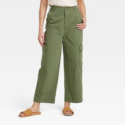 Womens Cargo Pants Pants Casual Zipper Fly High Waist Army Green S