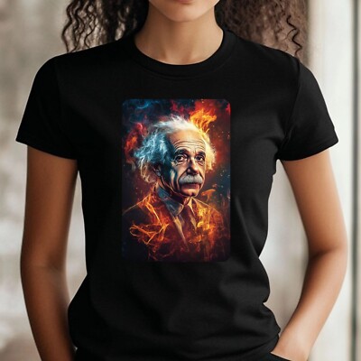 Frauen T-Shirt Albert Einstein in Flammen Motiv Baumwolle Größe S bis 3XL