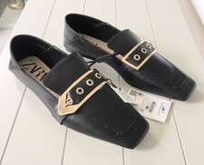 Zara Leather Square Toe With Maxi Buckle Loafer Shoes Size UK4 BNWT RRP £49.99