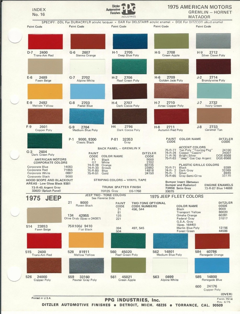 1975 AMC JAVELIN GREMLIN HORNET JEEP MATADOR PACER AMBASSADOR