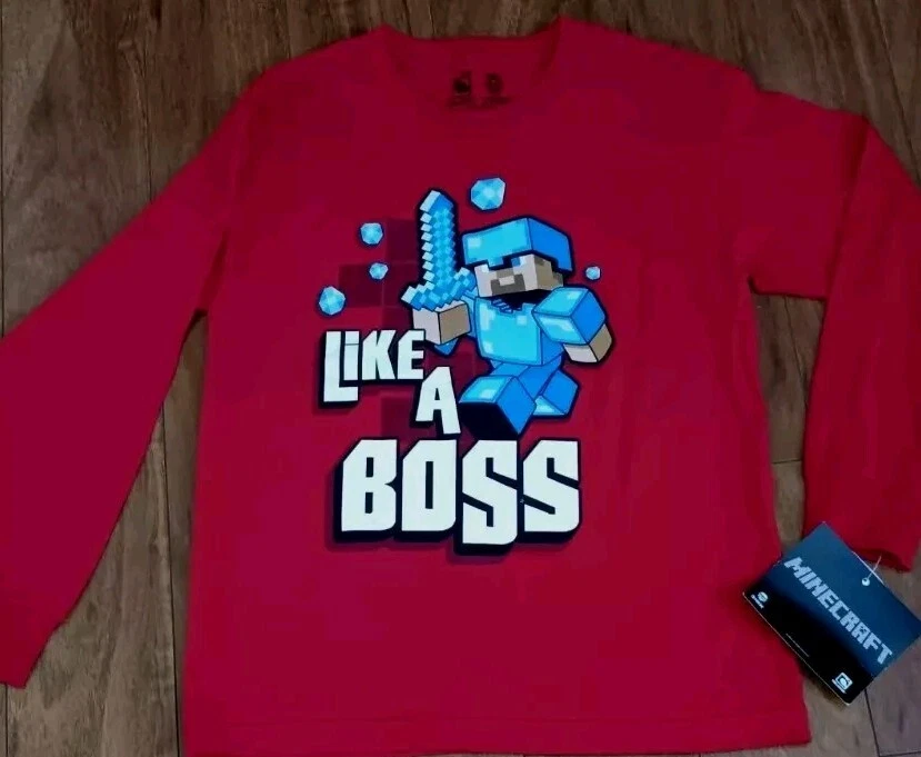 Camisa Jinx Minecraft Like A Boss Steve Roja Manga Larga Juvenil Mediana Nueva con Etiquetas Foto 3 de 4