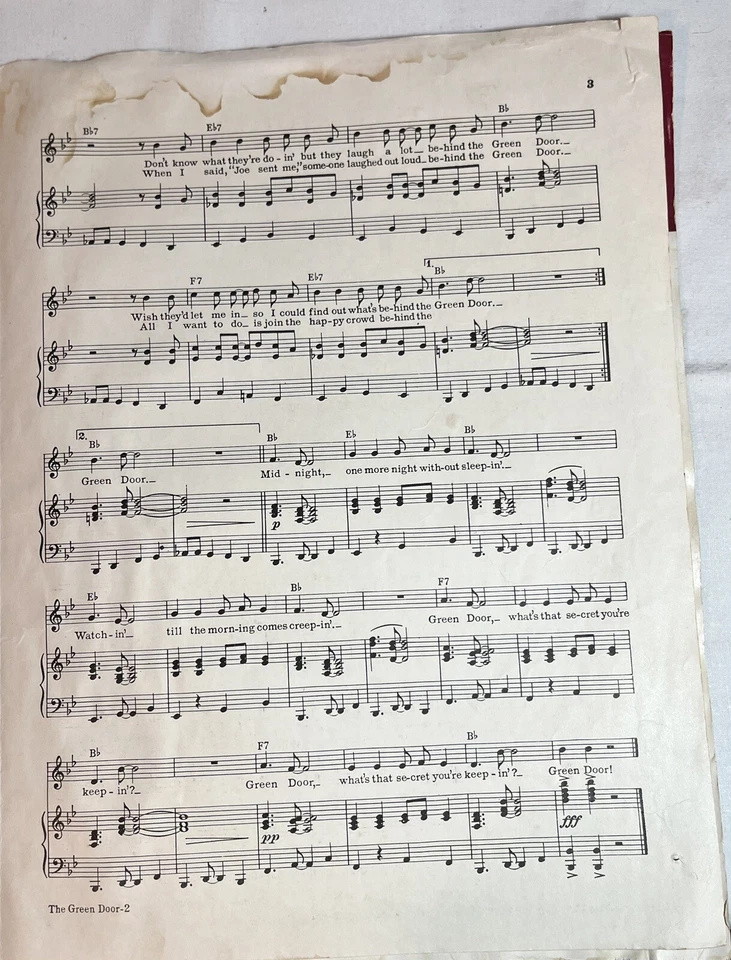 Нотная музыка The Green Door Джим Лоу Боб Дэви Марвин Мур 1956 поп-хит песня - Изображение 3 из 4