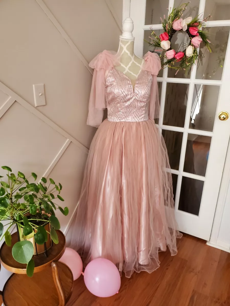 Blush pink stiffened trail gown by Bride & Beautiful