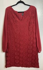 Adrianna Papell Red Crochet Lace Midi Dress Plus 16W Slit Sleeve Christmas