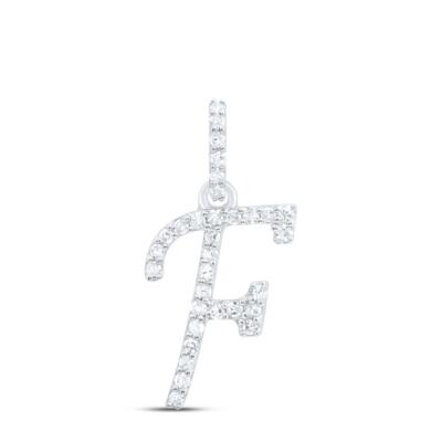 10K White Gold Diamond Women Fancy Script Font Initial F Letter Pendant 1/8 CT