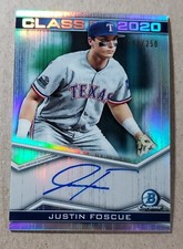 2020 Bowman Chrome Class of 2020 Justin Foscue Auto /250 Rangers Autograph