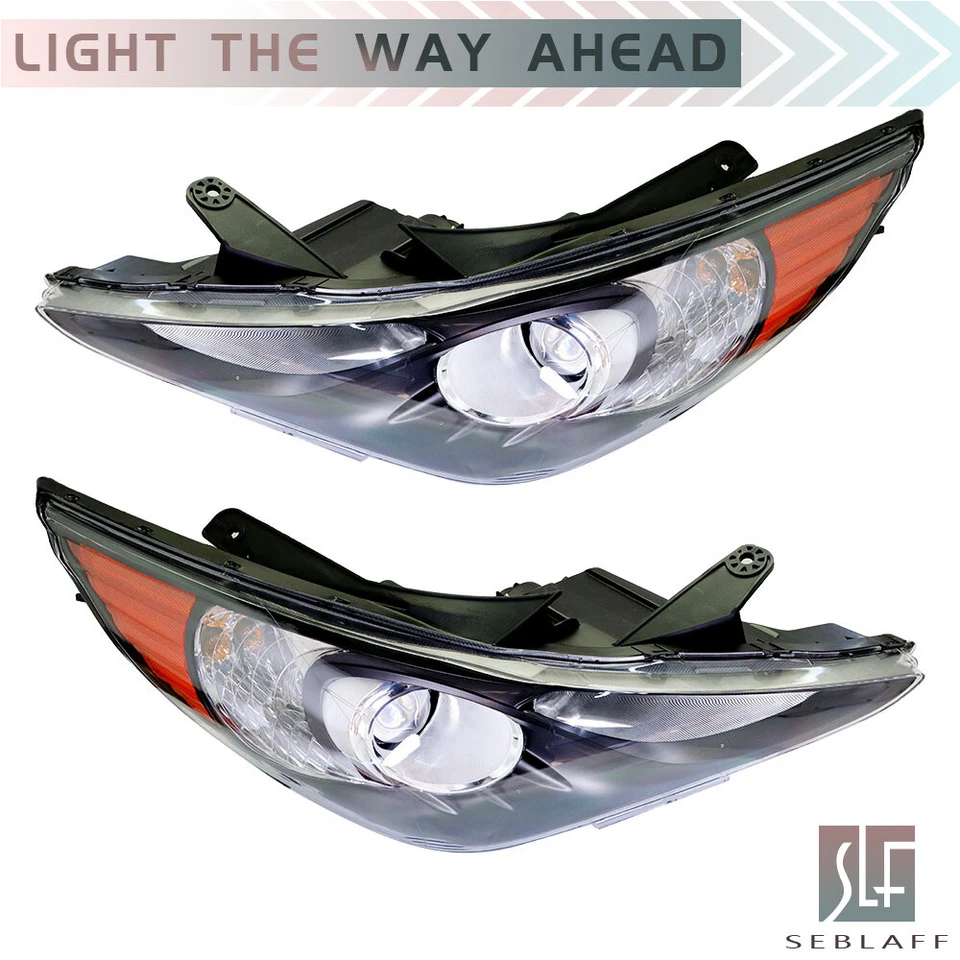 For Hyundai Sonata 2011-2014 Projector Headlights Assembly Pair Black Housing - Image 4 of 4