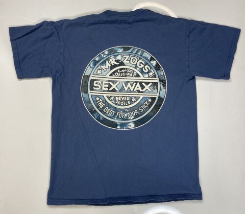 VINTAGE Mr Zogs Sex Wax Graphic T-shirt Men Medium Blue Short Sleeve