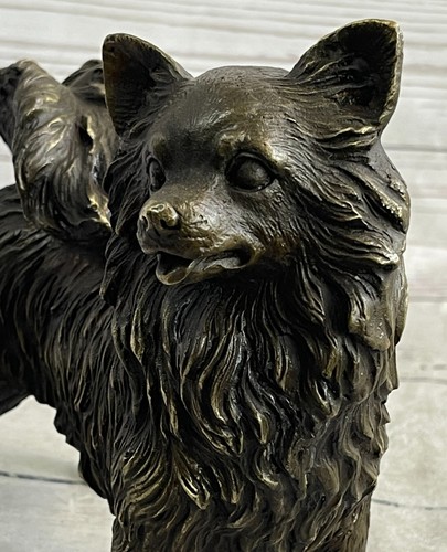 Figura de bronce de perro cachorro de raza Pomerania escultura estatua arte firmado - Imagen 8 de 10
